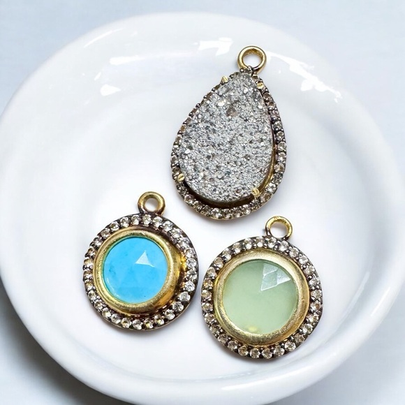 Artisan Jewelry - Charm Bundle—Turquoise, Blue Chalcedony Druzy & Green Chalcedony Charms